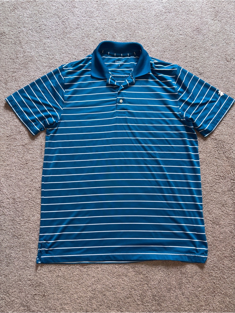 Brooks Brothers Teal Blue With White Stripes Short-Sleeve Striped Polo L